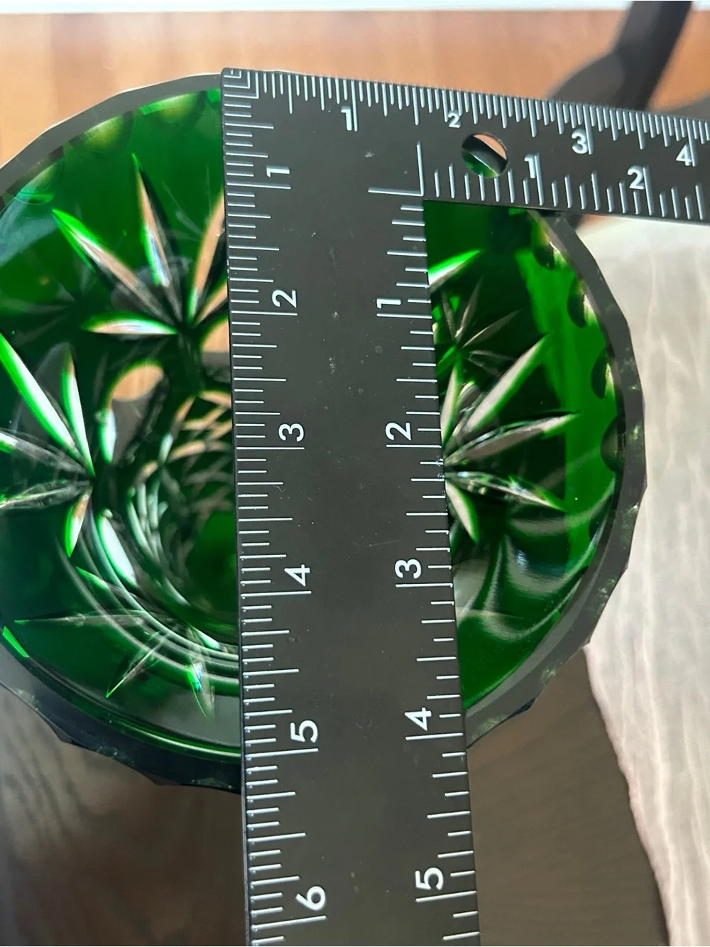 Vintage Imperial Hand Cut Emerald Glow Glass Vase German 1950s 10.5”